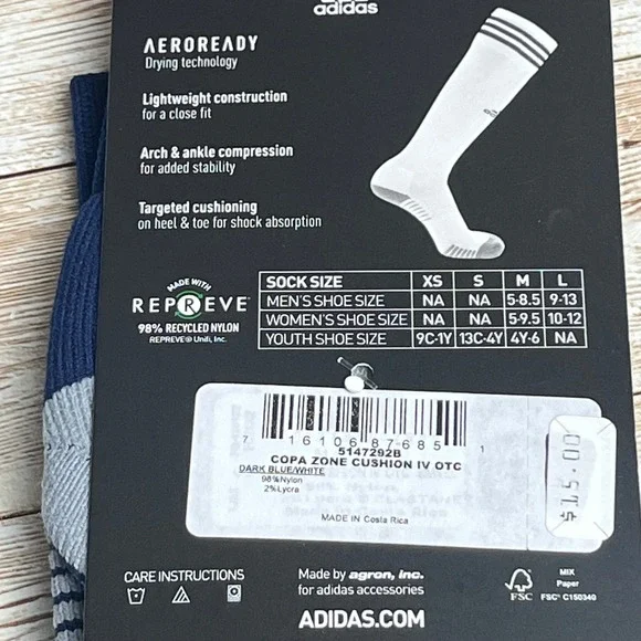 adidas Navy and White Soccer Copa Zone Socks - Picture 4 of 7